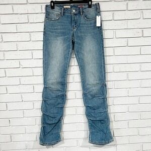 Pilcro Anthropologie Low-Rise Ruched Boot Jeans Blue Y2K NWT Sz 27